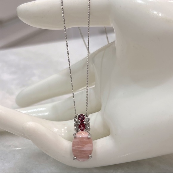 Australian Pink Opal Orissa Rhodolite Garnet Sterling Silver Pendant Nec… - Picture 4 of 11